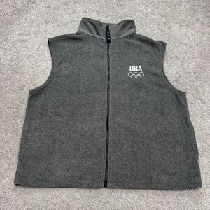Vintage Y2K USA Olympics Fleece Vest Jacket Mens XL Gray Full Zip Outdoor Sports